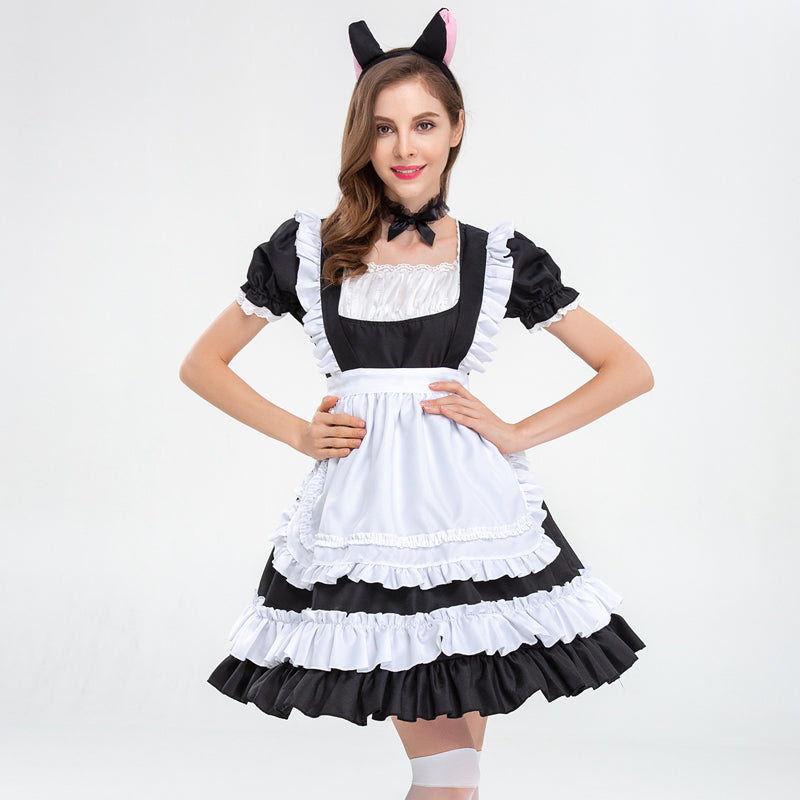 フリルデザインメイド服 猫耳カチューシャ付き