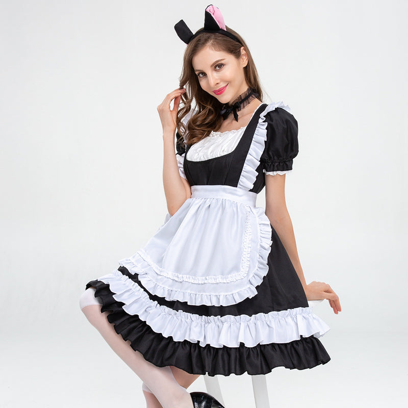 フリルデザインメイド服 猫耳カチューシャ付き