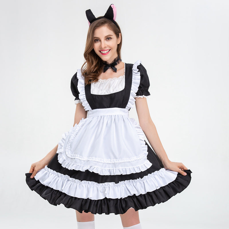 フリルデザインメイド服 猫耳カチューシャ付き