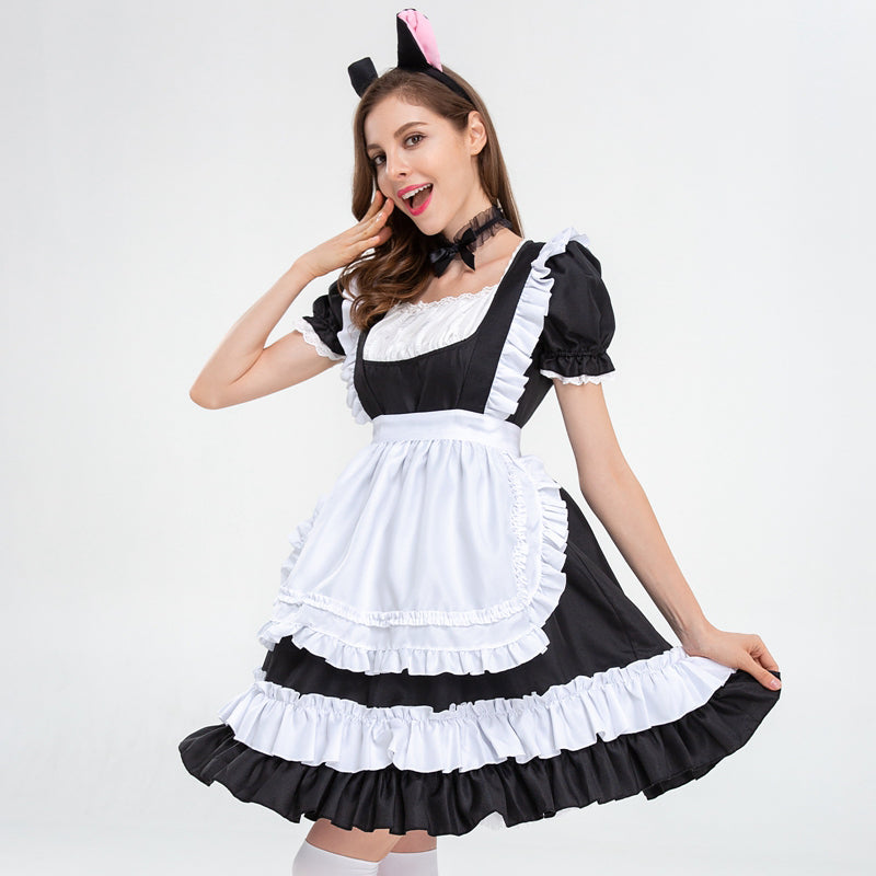 フリルデザインメイド服 猫耳カチューシャ付き