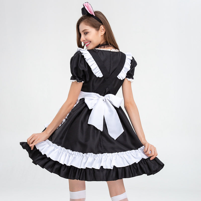 フリルデザインメイド服 猫耳カチューシャ付き