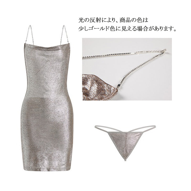光沢感 ボディコンワンピース&Tバック キャバドレス