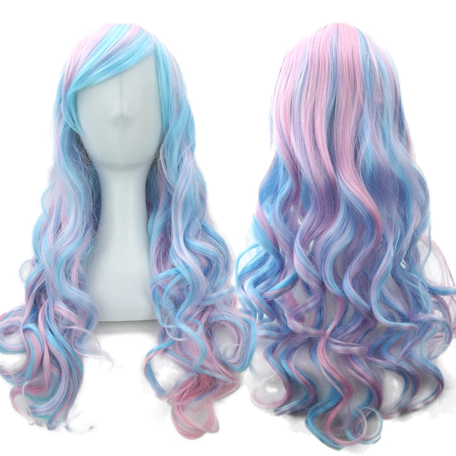レインボーグラデ×ロングカールのコスプレウィッグ(65cm)