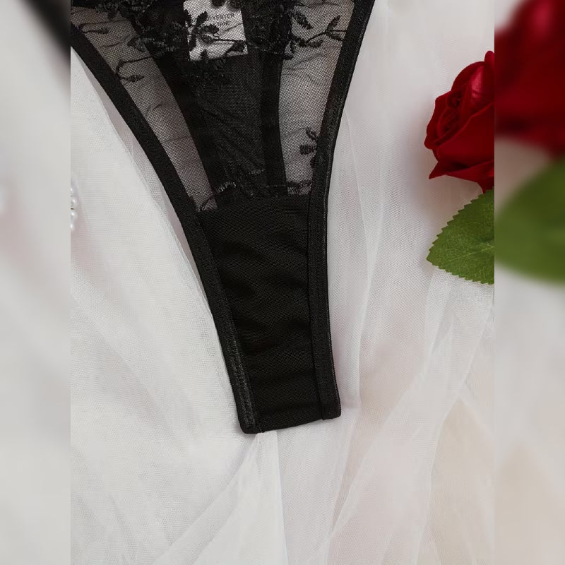 刺繍レースブラ&ショーツ セクシーランジェリーセット