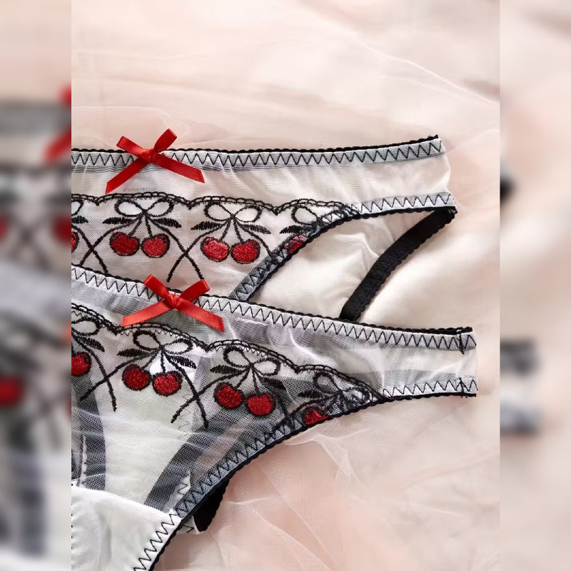 スチールリング刺繍メッシュランジェリー3点セット