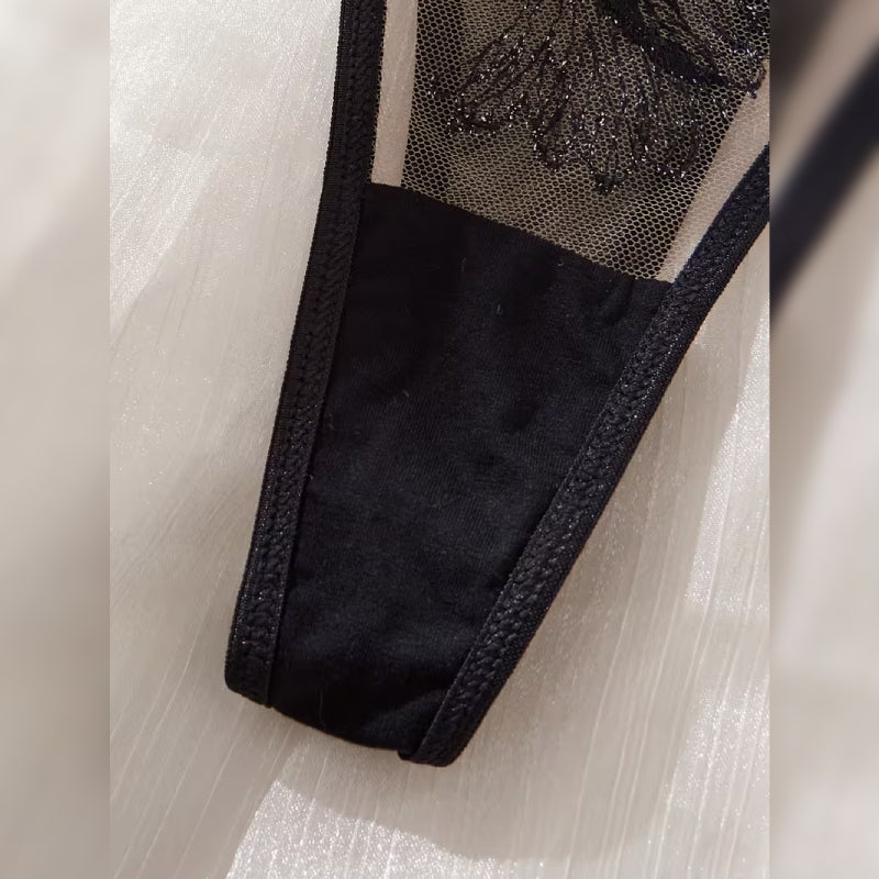 花柄刺繍メッシュブラ&Tバック セクシーランジェリーセット