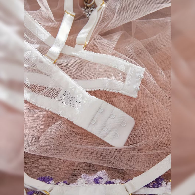 花柄刺繍メッシュブラ&ショーツ セクシーランジェリーセット