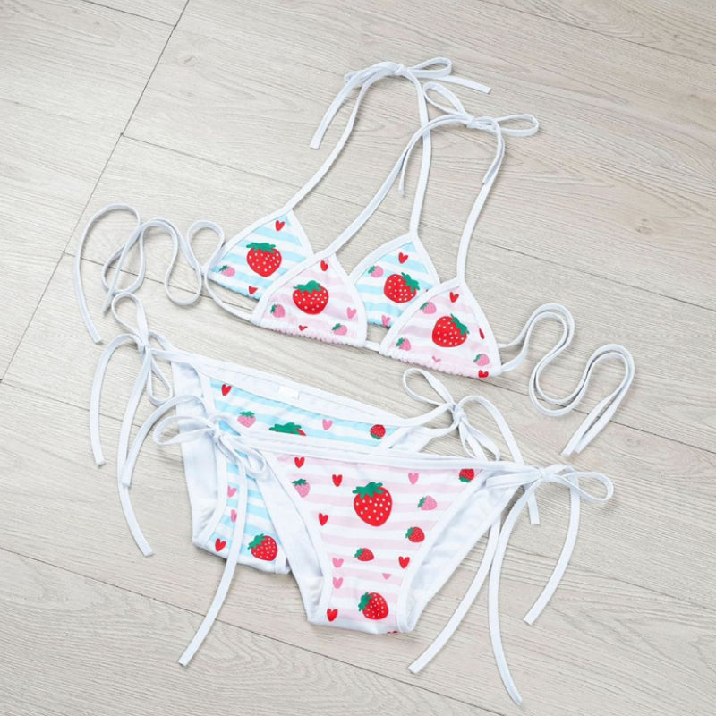 イチゴ柄スクール水着風ブラ&ショーツ セクシーコスプレ