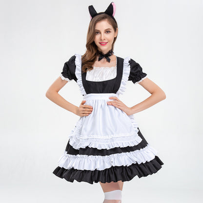 フリルデザインメイド服 猫耳カチューシャ付き