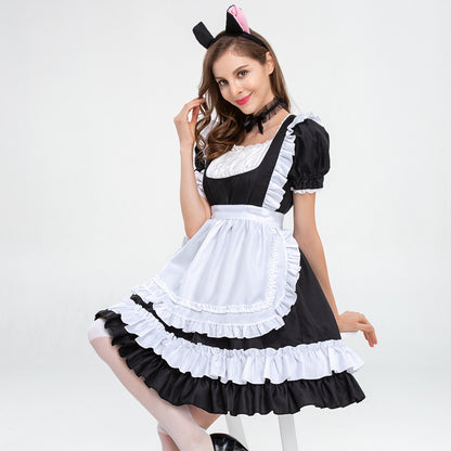 フリルデザインメイド服 猫耳カチューシャ付き