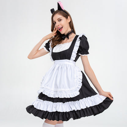 フリルデザインメイド服 猫耳カチューシャ付き