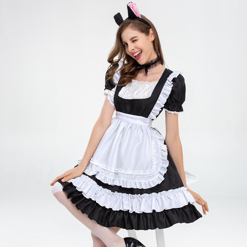 フリルデザインメイド服 猫耳カチューシャ付き