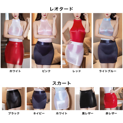 光沢感 レオタード ミニスカート