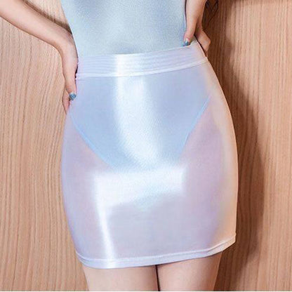 光沢感 レオタード ミニスカート