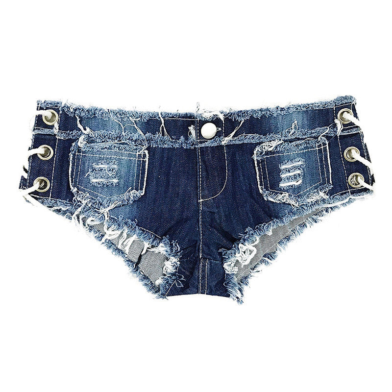 サイドレースアップ デニムショートパンツ