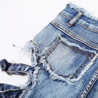 サイドベルトデザイン デニムミニパンツ