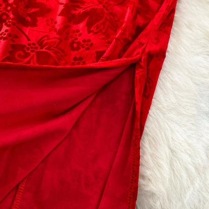 ベロア半袖チャイナドレス 膝丈パーティードレス