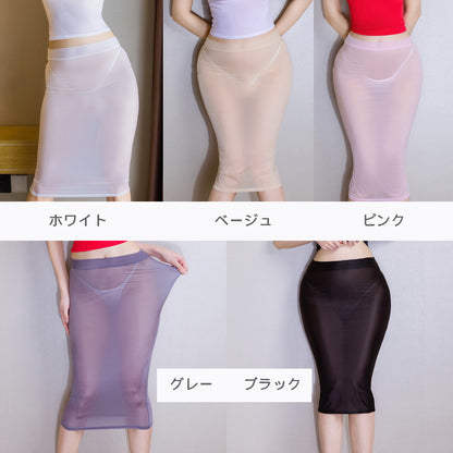 極薄透け素材の半袖トップ＆ロングスカートセクシーランジェリー
