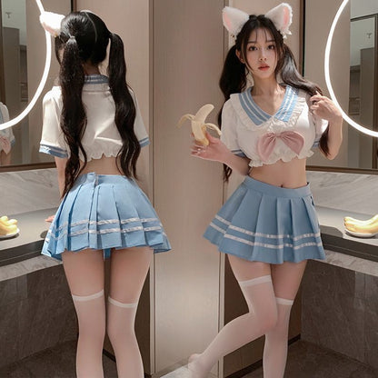 セーラーデザイン×ミニスカートの学生風コスチュームセット