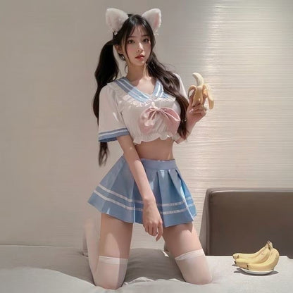 セーラーデザイン×ミニスカートの学生風コスチュームセット