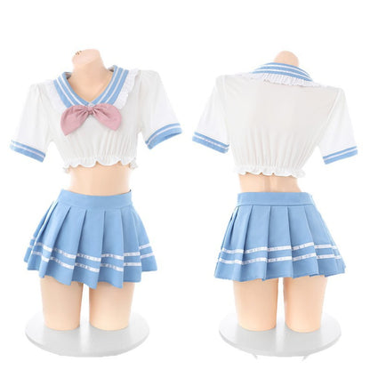 セーラーデザイン×ミニスカートの学生風コスチュームセット