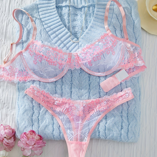 花柄レース＆メッシュブラTバックセット