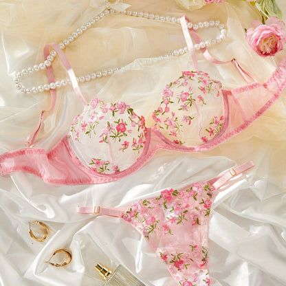 刺繍入りセミシアー ランジェリーセット