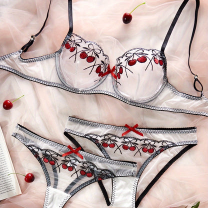 刺繍メッシュランジェリー3点セット