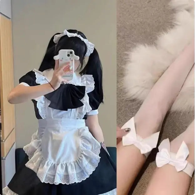 リボン装飾×エプロン付きのメイド風コスチュームセット