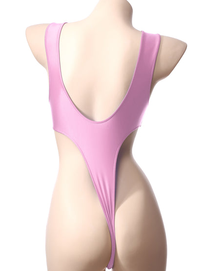 バックレス×ハイカットの光沢ワンピーススイムウェア