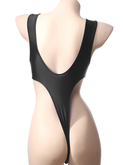 バックレス×ハイカットの光沢ワンピーススイムウェア
