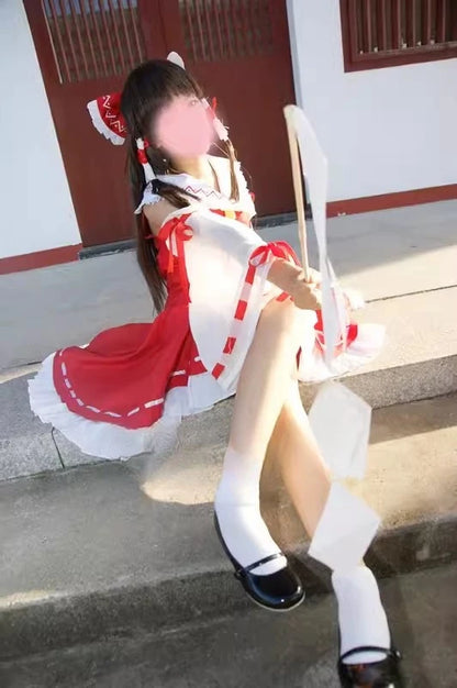 巫女風デザイン×フリル装飾のコスプレドレスセット
