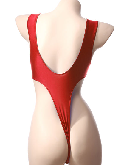 バックレス×ハイカットの光沢ワンピーススイムウェア