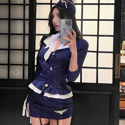 タイトトップ×ミニスカートのCA風コスチュームセット