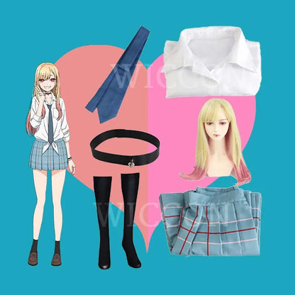 セーラー服デザイン×ウィッグ アニメコスプレ制服セット