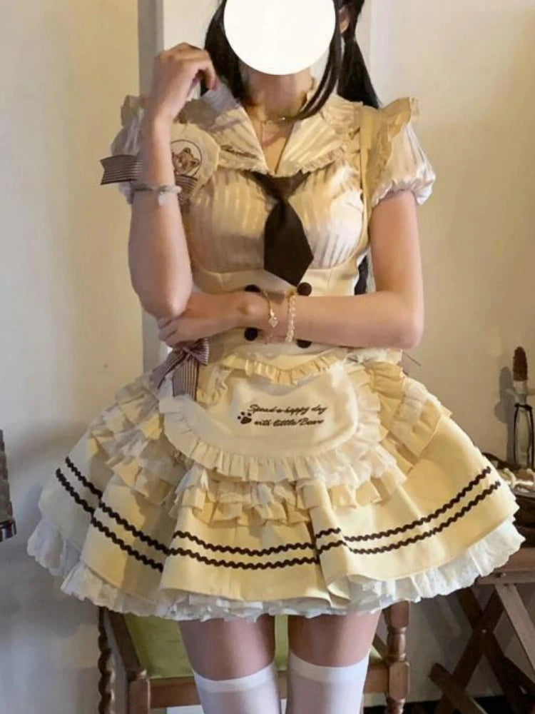 半袖トップ×プリーツスカートのメイド風コスチューム3点セット
