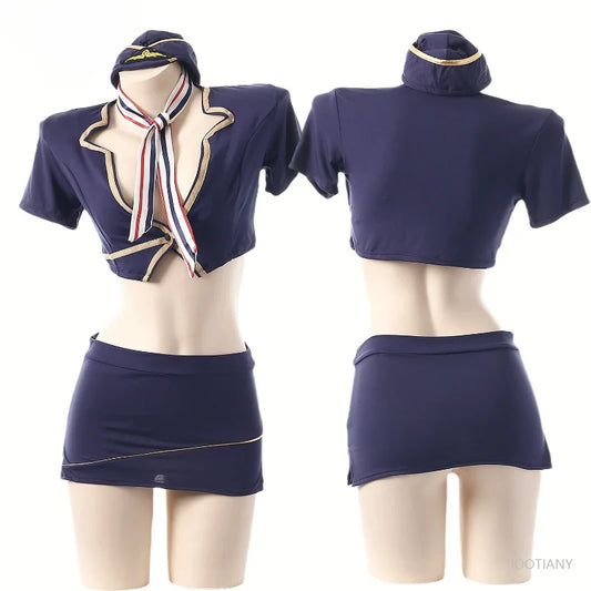 タイトトップ×ミニスカートのCA風コスチュームセット
