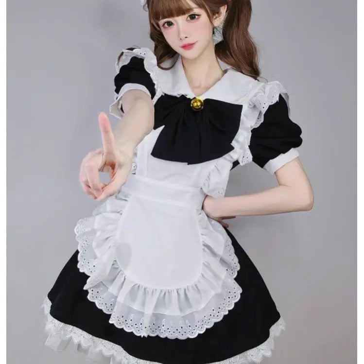 リボン装飾×エプロン付きのメイド風コスチュームセット