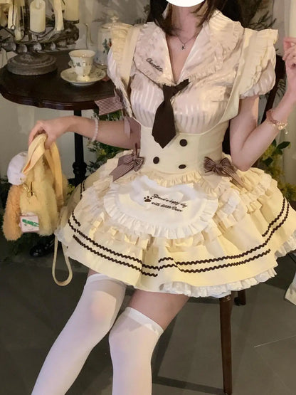 半袖トップ×プリーツスカートのメイド風コスチューム3点セット