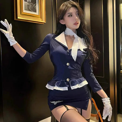 タイトトップ×ミニスカートのCA風コスチュームセット