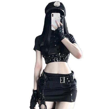 クロップトップ×ミニスカートのポリス風コスチュームセット