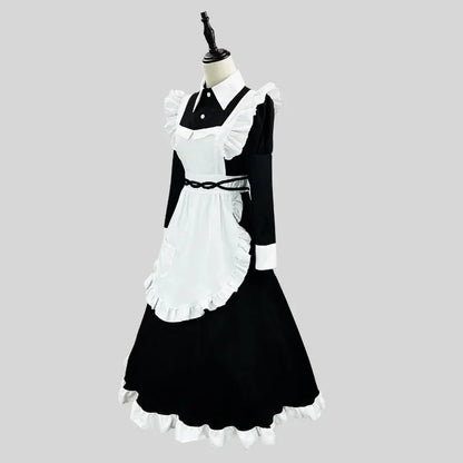ロング丈×長袖デザインのメイド風コスチュームワンピース