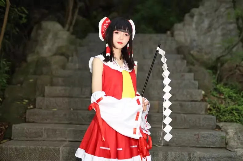 巫女風デザイン×フリル装飾のコスプレドレスセット