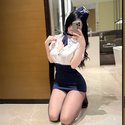 タイトトップ×ミニスカートのポリス風コスチュームセット