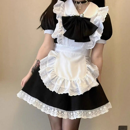 リボン装飾×エプロン付きのメイド風コスチュームセット