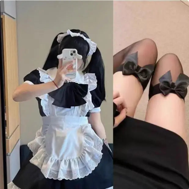 リボン装飾×エプロン付きのメイド風コスチュームセット