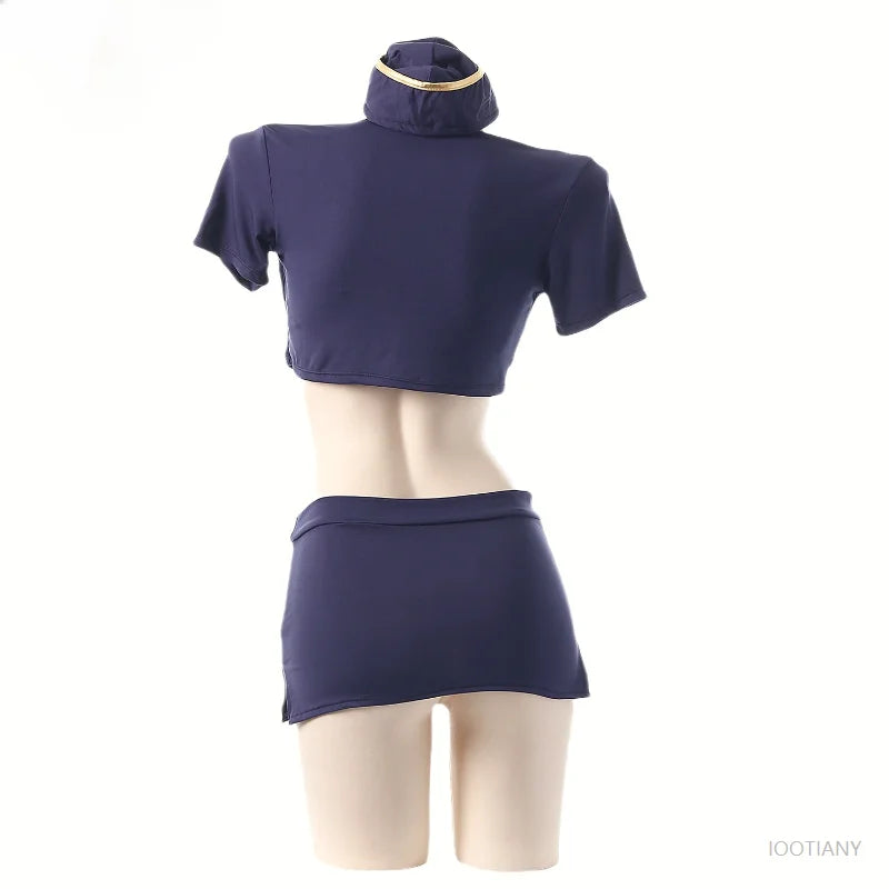 タイトトップ×ミニスカートのCA風コスチュームセット
