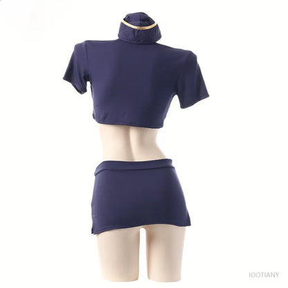 タイトトップ×ミニスカートのCA風コスチュームセット