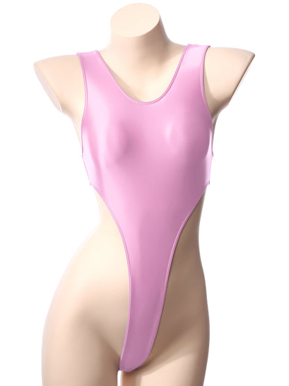 バックレス×ハイカットの光沢ワンピーススイムウェア