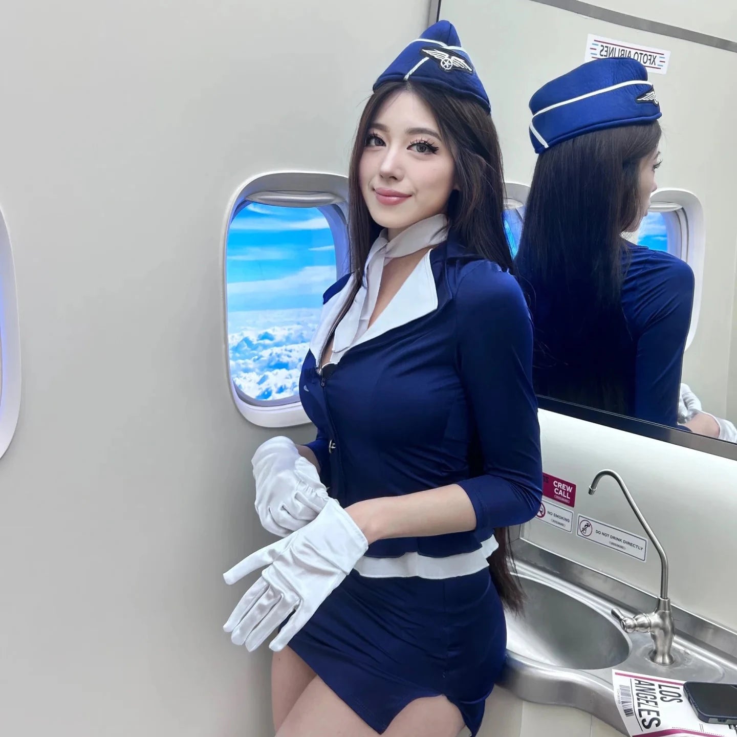 タイトトップ×ミニスカートのCA風コスチュームセット
